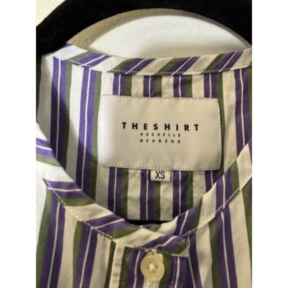 The Shirt Rochelle Behrens Purple Green Stripe  Cotton Button Up Shirt Sz XS - Picture 3 of 3